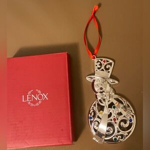 Lenox Silver Snowman Ornament with Jewel Tones
